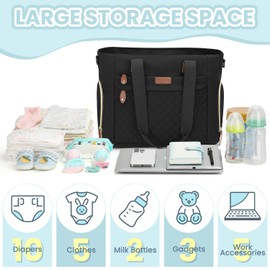 Pritent Pritent Diaper Bag Tote for Working Mom, Large Travel Diaper Tote for Mom and Dad with 15 Inch Laptop Sleeve, Mommy Maternity Travel Baby Bag for Boys and Girls, Black