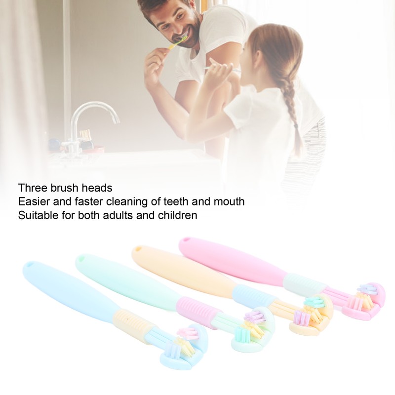 4pcs Three Sided Toothbrush Soft Bristles Three Head Teeth Cleaner