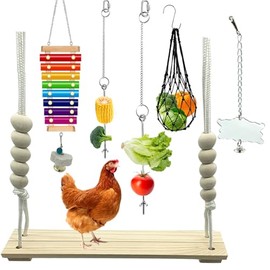 6 paquetes de juguetes de pollo: xilófono, columpio, espejo, comedero y pincho de verduras para gallinas y pollos