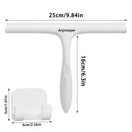 Anjinwiper All-Purpose Shower Squeegee for Shower Glass Door with Adhesive Hook, Bathroom Cleaner Tool Household Squeegee,10 inch, White