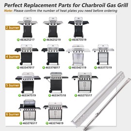 Criditpid Grill Replacement Parts for Charbroil 5 Burner 463347518, 463347519, Charbroil 4 Burner 463347017, 463342119, 463376017, 463377319. Heat Plates, Burners, Crossover Tubes and Ignitors.
