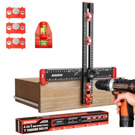 Sigerio 4 in 1 Adjutable 4 in 1 Drilling Positioning Ruler Tool, 14in T Square Ruler, Aluminum Alloy Cabinet Hardware Jig Tool for Woodworking