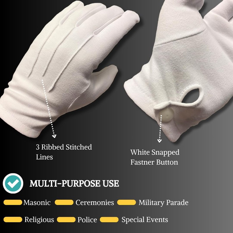 Regalia Store UK Masonic White 100% Cotton Gloves (Medium)