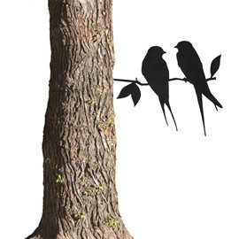 Greyoe Metal Bird silhouette, Black Wrought Iron Metal Bird Silhouette Metal Tree Art Barn Swallow (Love Bird) on Branch for Garden Tree Decoration