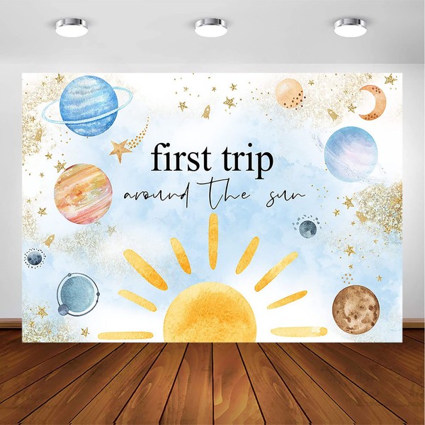 Avezano First Trip Backdrop Outer Space Watercolor Planets 1st Birthday