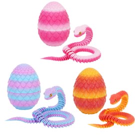 3D Printed Snake in Mini Egg, 11.8''Articulated Snake Fidget Toys, 3Pcs Easter Eggs Figures Home Decoration for Autism Adhd (B-3PCS)