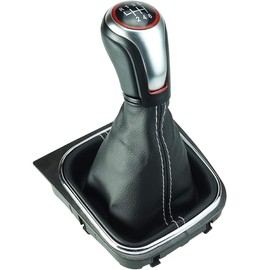 Do!LED Gear Knob Gear Stick Gaiter Frame 6 Gears Silver Red Ring White Stitching