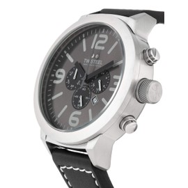 TW Steel Marc Coblen edition chrono with leather strap and date stainless steel stopwatch XXL 50 mm, Silver grey/black, Strap.