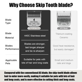 7+5+4 Skip tooth Detachable Pet Dog Grooming Steel Blades Set,Compatible with Andis,Oster A5,Wahl KM10 Series Clippers,Cut Length 1/8"(3.2mm) to 3/8”(9.5mm),3 Pack