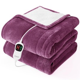 Homemate Electric Heated Blanket Twin - 62"x84" Heating Bed Blankets Throw with 10 Heating Levels 8 Hours Auto Off Fast Heating Over-Heated Protection Ultra Soft Warm Flannel ETL Certified Purple