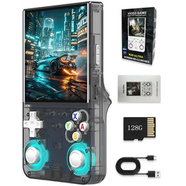 New R36 Ultra Handheld Game Console, 4" IPS Screen Portable Video Game Console , Built in 128G Card & 30000 Games, Linux System Support WiFi Bluetooth (Black,128G)