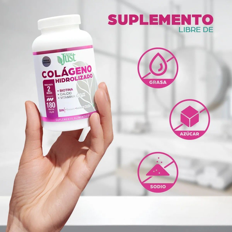 Justcollagen Colageno Hidrolizado 1800 180 Tabletas C E K Sabor