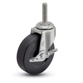 Shepherd Regent Series 2-1/2" Diameter Hard Rubber Wheel Swivel Caster with Side Brake, 5/16" Diameter x 1" Length UNC18 Threaded Stem, 95 lbs Capacity, Zinc Finish