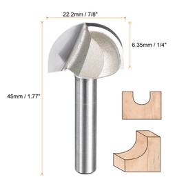 HARFINGTON 1pcs Router Bit Core Box 1/4 Shank 7/8 Inch Cutting Dia. Round Nose Router Bit 1 Flutes Carbide Cove Box Cutter for Carpentry Woodworking Milling Cutter Tool