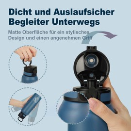 UZSPACE Stainless Steel Water Bottle 1 L (970 ml), Insulated Double-Walled Sports Bottle with Flip Lid, One-Hand Opening, Leak-Proof, Water Bottle for Hiking, Sports, Fitness, Gym, Outdoor, Workout,