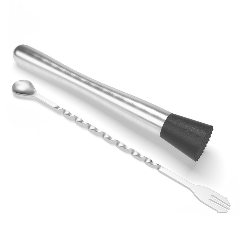 Prettyui - Stainless Steel Cocktail Muddler, Mixing Spoon, Jigger Set,