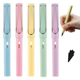 Pack of 5 Metal Inkless Pencils, Inkless Pencil with Eraser, Magic Pencil with 5 Interchangeable Heads, Clear and Liquid Writing for Adults, Students, Artists (Multi-Colour)