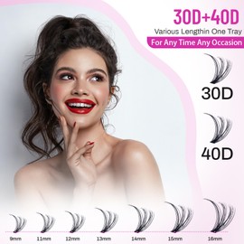 PAVONNE Lash Clusters Kit 280pcs DIY Lash Extension Kit with Bond and Seal, Dual-Ended Brow and Lash Brush & Tweezers - Wispy Fluffy Individual Lashes 9-16mm 30D 40D for Beginners