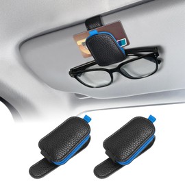 QZTYTY Sunglasses Holders for Car Visor, Sunglass Car Organizer, Leather Magnetic Buckle Sun Visor Sunglass Clip, Car Accessories Ticket Card Clip Sunglasses Mount Fit Truck (Black/Blue, 2PCS)