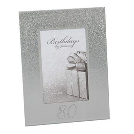 80th Birthday 4" x 6" Glitter Mirrored Glass Frame, 80 design