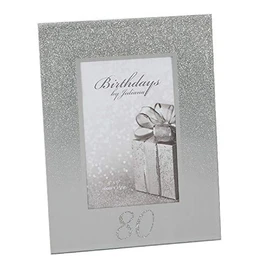 80th Birthday 4" x 6" Glitter Mirrored Glass Frame, 80 design