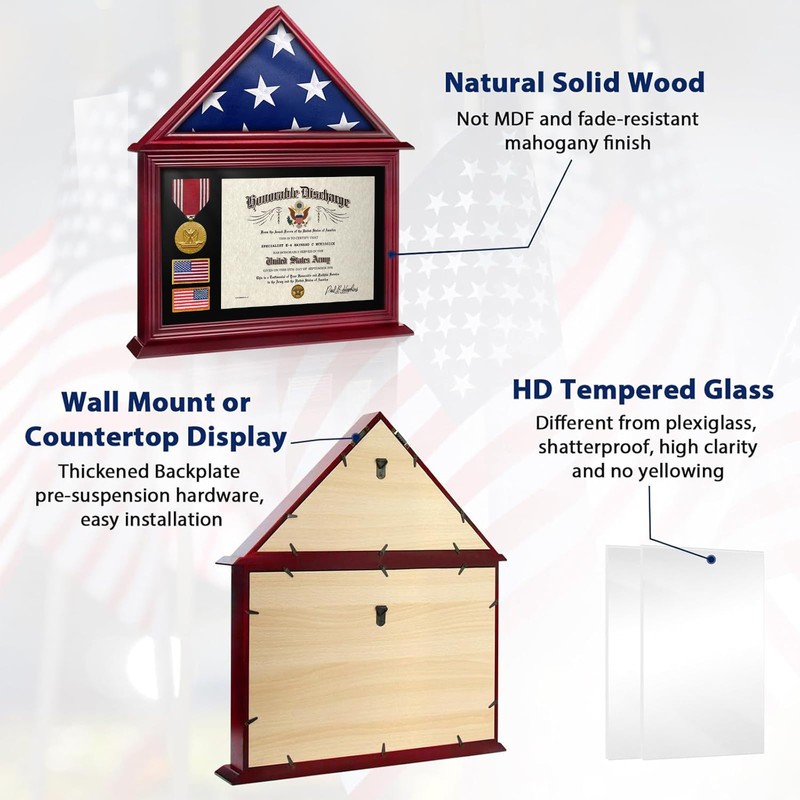 ASmileIndeep Flag Display Case Box for Folded 3'x5' American Flag