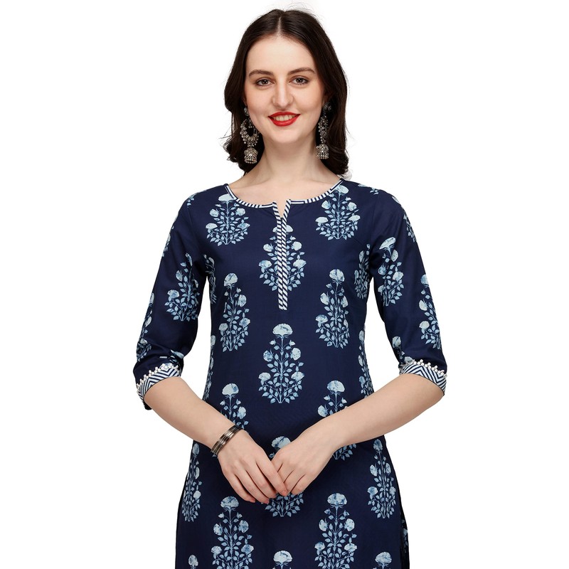 FIORRA Kurta recto de algodón puro con pantalón SET0046 para