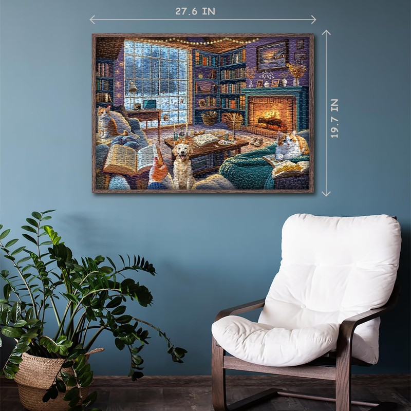 Cozy Living Room Puzzles 1000 Pieces, Winter Scene Cabin Jigsaw