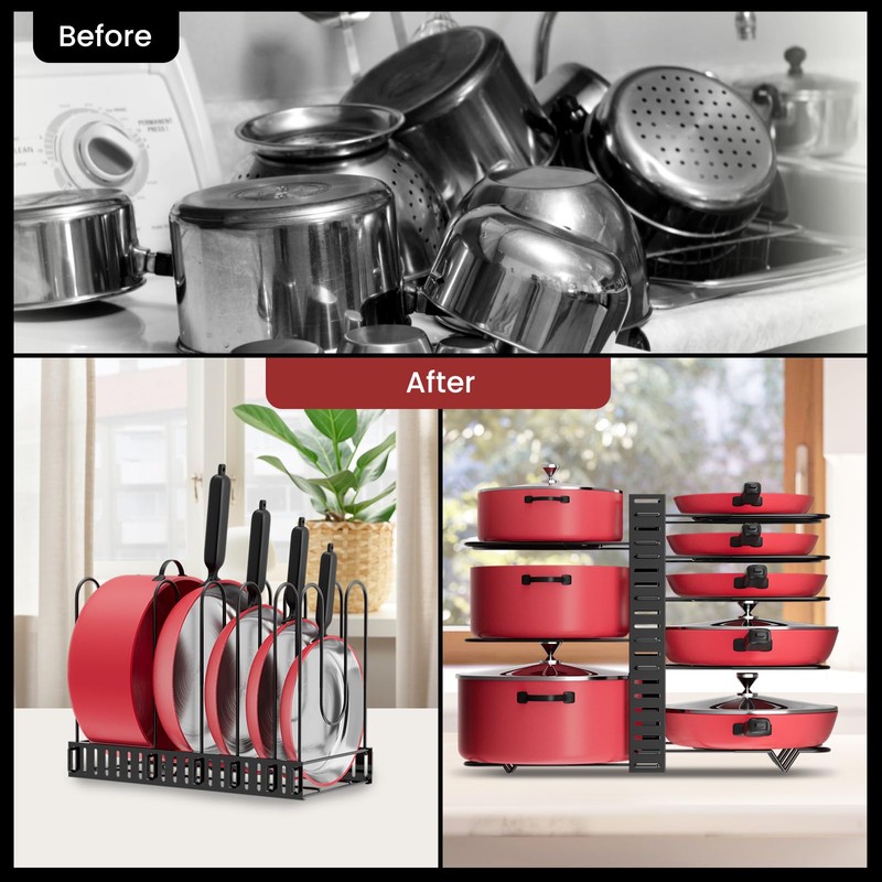 Podxco Pot and Pan Organizer for Under Cabinet, 8 Tiers