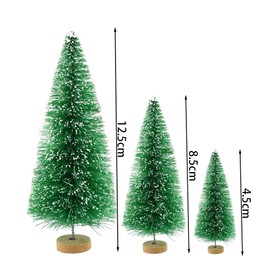 12 Pieces Mini Sisal Snow Frost Trees Christmas Trees Bottle Brush Trees Plastic Winter Snow Ornaments Tabletop Trees for Party Diorama Models Small Size Trees, Green 8.5cm