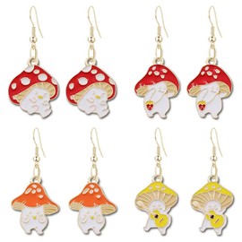 MIGUO STORE Unique Creative Cartoon Small Mushroom Earrings Set Cute Alloy Mushroom Action Expression Earrings For Women Girls Holiday Gifts (4P Mushroom Earrings)