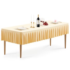 Wish Care Champagne Rectangle Table Clothes for 6 Foot Rectangle Tables, Wrinkle Free Spandex Tablecloths 6ft Pleated Ruffle Skirt Stretch Fitted Table Cover for Wedding Birthday Party Banquet Events