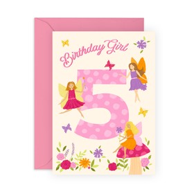 5th Birthday Cards for Girls – Fairy Themed – Cute Gifts for Daughter, Niece, Granddaughter, Her, Children, Neighbour, Cousin - 5 Year Old Princess - Comes with Fun Stickers