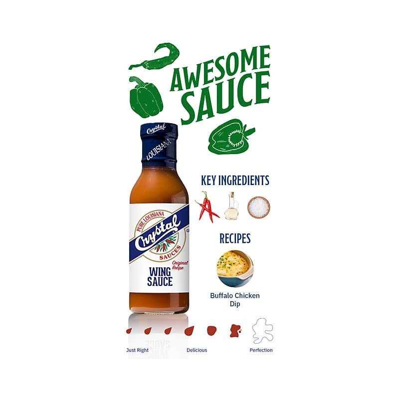 Crystal Pure Louisiana Original Wing Sauce, 12 Ounces (Pack of