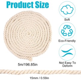 Cotton Rope 5 m x 15 mm Thick Rope Macrame Cord Braided Hanging Rope