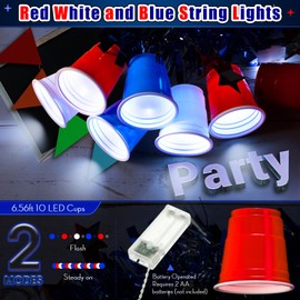 Hiboom 1 Pack Christmas Red White and Blue Cups Light, 6.56 Feet Shot Cups Fairy String Lights for Party Decoration, Battery Operated LED for Indoor, Bar, Clubs, Graduation, Home Party Supplies