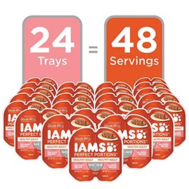 Iams IAMS Perfect Portions Healthy Adult Grain Free Wet Cat Food Paté, Salmon Recipe, 2.6 oz. Easy Peel Twin-Pack Trays (24 Count, 48 Servings)