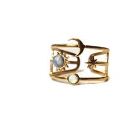 Himmlischer Ring mit Sonne Mond und Sterne/Mondstein Ring Gold/Opal Astrologie schmuck/Himmelskörper ring/Geschenk für sie