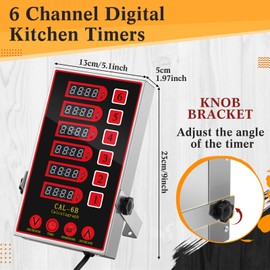 Relaxweex 1 Pack 6-Channel Digital Kitchen Timer, Commercial Cooking Timer with Loud Alarm, Large LCD Display, for Restaurants, Baking, Labs, Multiple Independent Countdown Timers