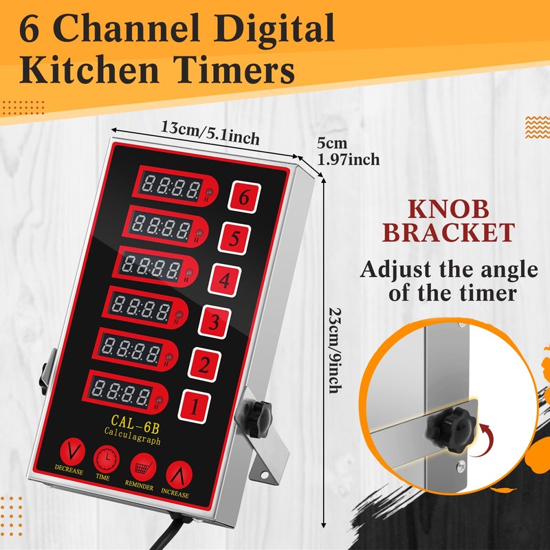 Relaxweex 1 Pack 6-Channel Digital Kitchen Timer, Commercial Cooking Timer