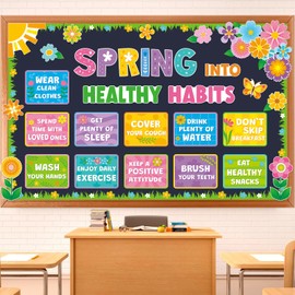 Ctosree 60 Pcs Spring Healthy Bulletin Board Decorations Set Habits Poster Colorful Flower Butterfly Plants Cutouts for Teacher Classroom School Office Chalkboard Wall Supply