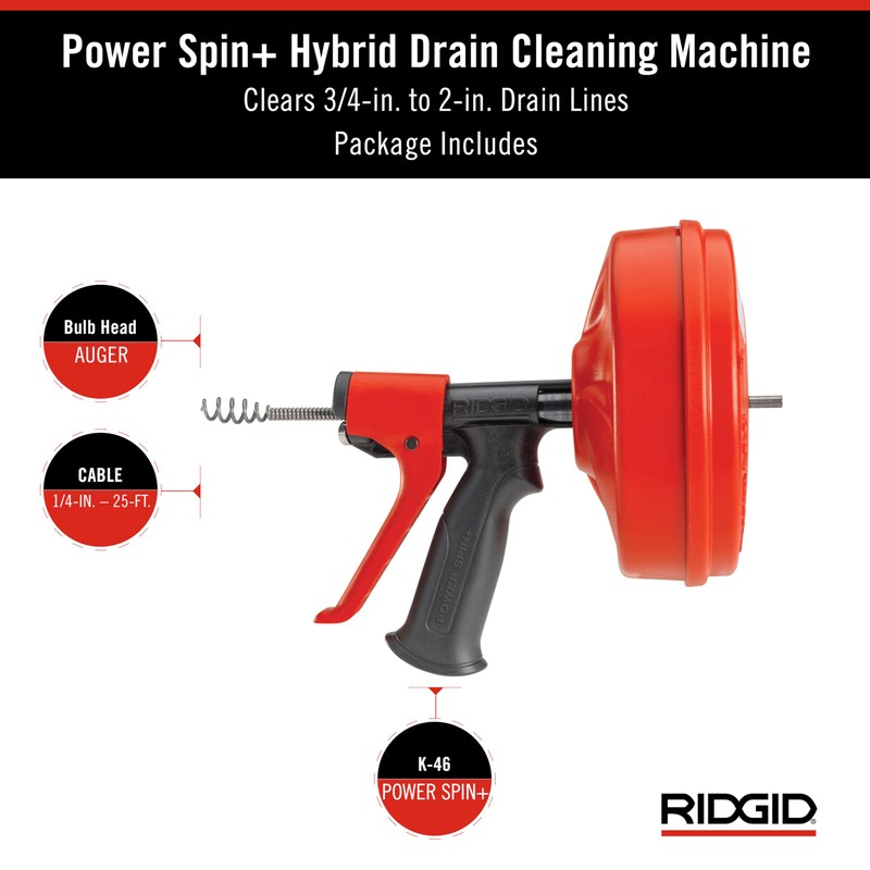 Ridgid 57043 POWER SPIN+ Power Spinner Drain Cleaner