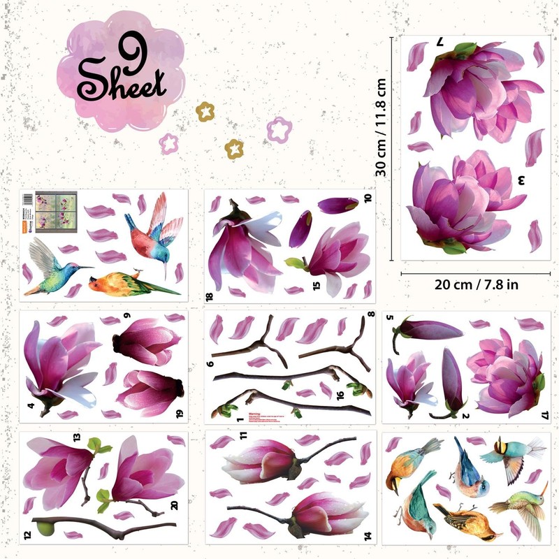 WALPLUS Flower Window Stickers Double Sided Spring Window Stickers Reusable