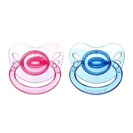 Landofgenie Dummy Adult Size Transparent Butterfly Model Large Teat Shield 2 Paci Pack - Blue and Pink