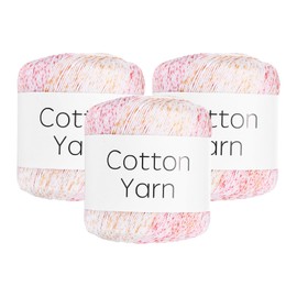 Rebower Cotton Yarn,100% Cotton Soft Knitting Yarn [for Hand DIY Bag Cushion Crocheting Knitting Project Home Decor] -3 Packages of 120g/4.23oz(Per Skein 40g/137yards)/White Multicolored