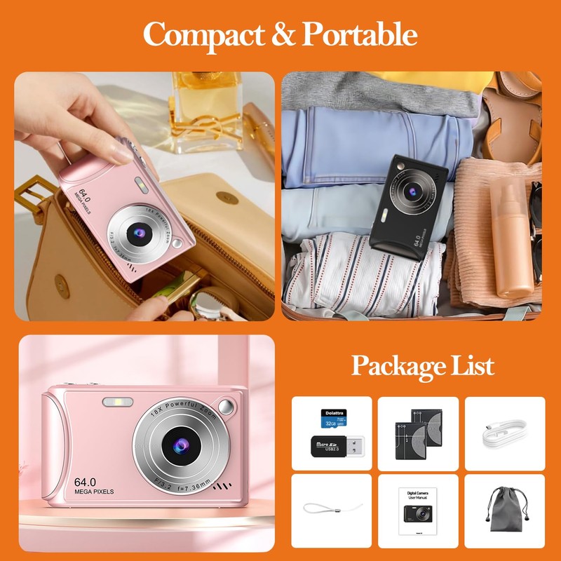 4K Digital Camera for Photography, 64MP Autofocus Vlogging Camera for
