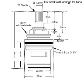 Skybath Bathroom Basin 2PCS G3/4'' 57MM Ceramic Disc Cartridge Replacement Mixer Hot and Cold Tap Inner Faucet Valve Quarter Turn