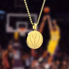 omodofo Sports Pendant Necklace Baseball Inspirational Bible Verse Luke 1:37 Christian Gift for Teens (Basketball Necklace - Gold)