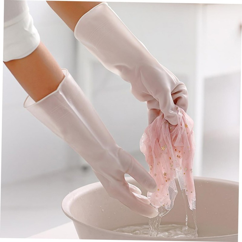 FRCOLOR 2 Pairs Reusable Kitchen Cleaning Gloves Durable Latex Dishwashing