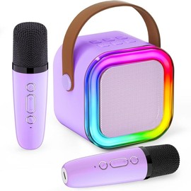 Portable Bluetooth Karaoke Machine with 2 Wireless Mics ‚Äì Home & Travel Speaker for Kids & Adults, Perfect Gift for Christmas, Birthday, Parties (All Ages) Multifunction toy:_Purple - 2Mics